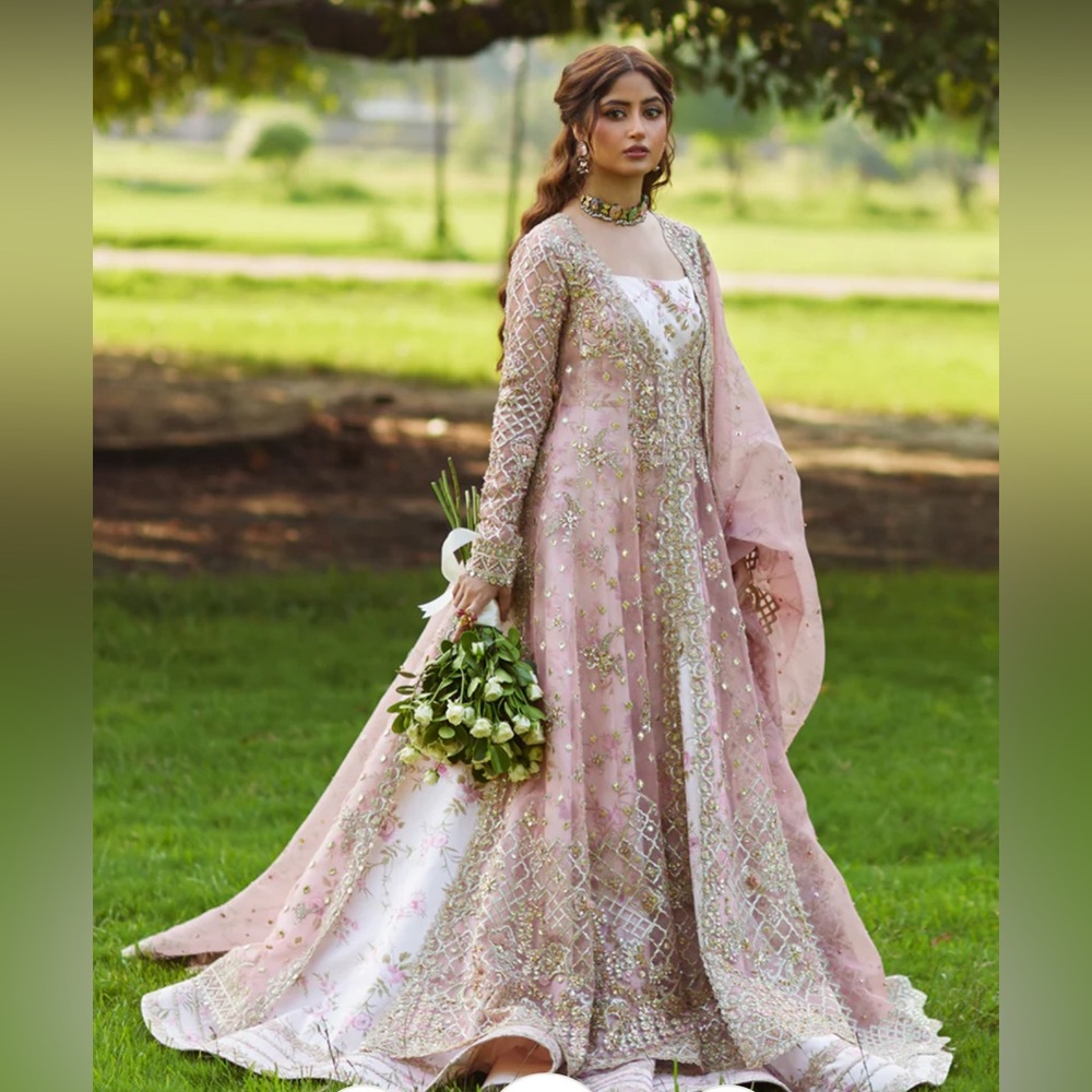 Elegant Pink and Gold Eastern Maxi Dress